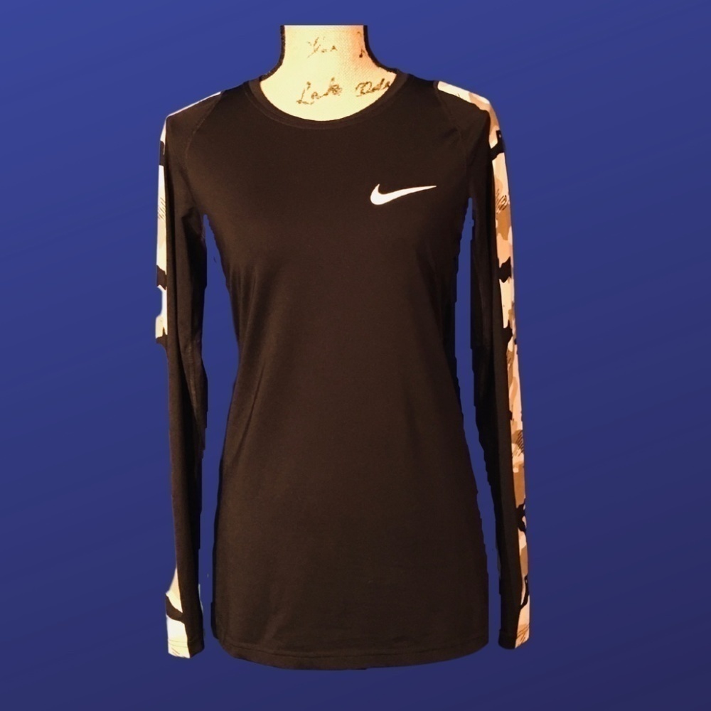 Nike Dri-FIT Pro Men’s Long Sleeve Training Shirt, BLACK/TAN CAMO, Size S, NWOT